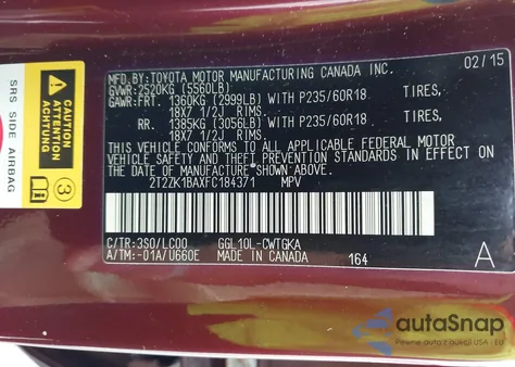 2015 Lexus Rx 350 из США, поврежденный, VIN 2T2ZK1BAXFC184371